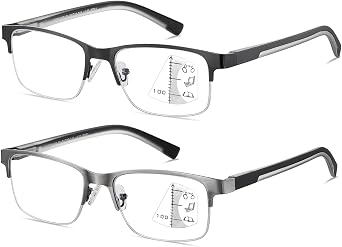 Men Progressive Multifocus Reading Glasses No-Line Bifocal Transition Blue Light Computer Multifocal Readers