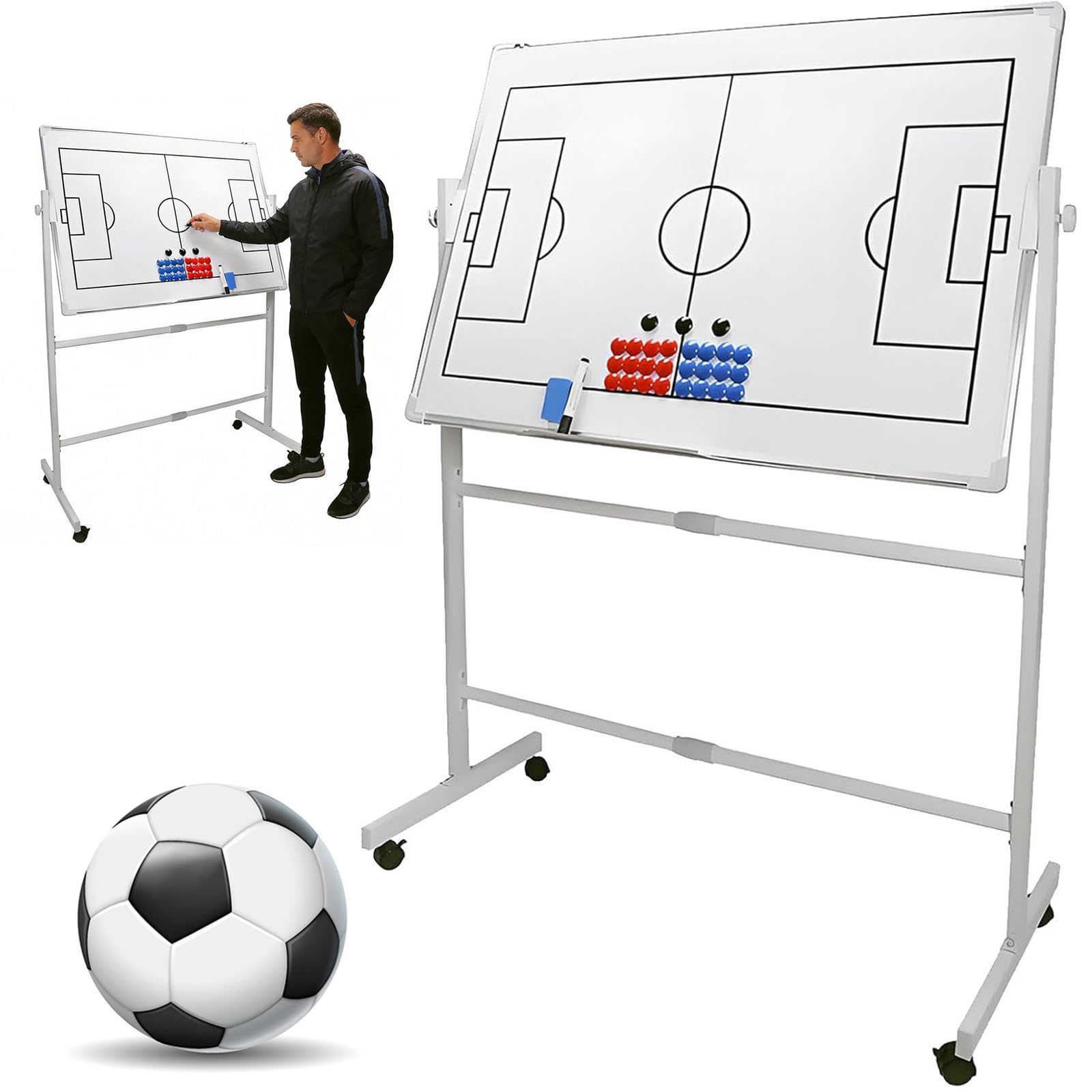 Wangyingxu Double-Sided Coaching Whiteboard, Basketball/Football Clipboard for Coaches, Basketball Coaching Board, With Wheels, For Coach Recording Tactical Strategy Football