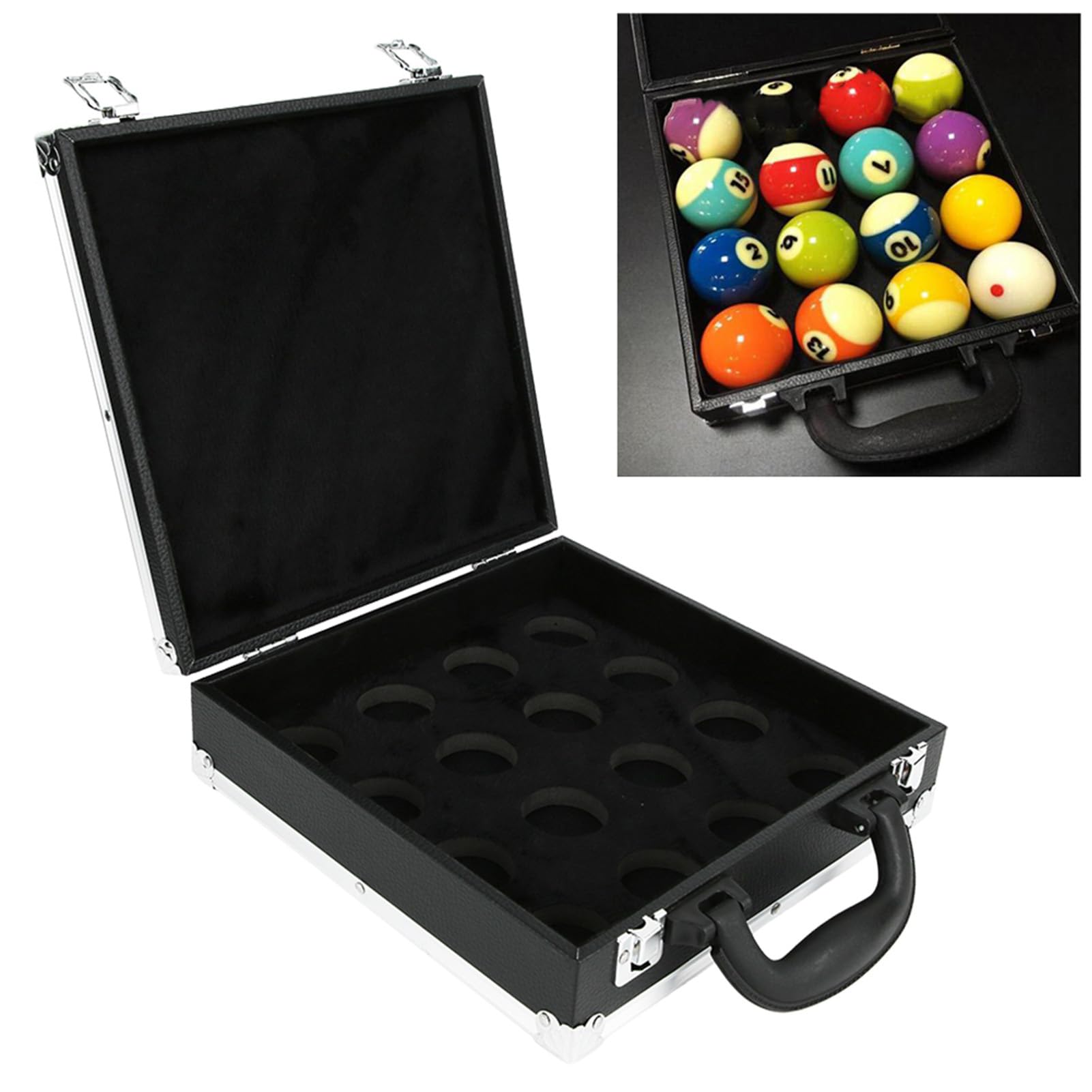 Billard-Ball-Etui, Billard-Ball-Tasche, Tragegriff, tragbare Edelstahl-Verschlüsse, Billard-Zubehör und Ausrüstung für 16 Billard-Kugeln, Aufbewahrungsbox für Sport