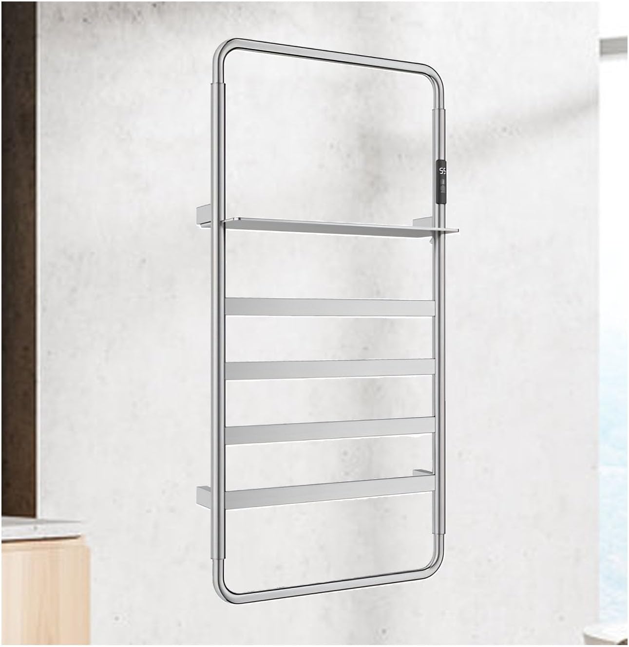 Brushed,Hard Wired,S for Bathroom with Top Shelf,Wall Mounted Heated Drying Rack,Temperature Adjustments Heated Towel Rack with Timer-Brushed Gold-Hard Wired,Brushed-Hard Wired