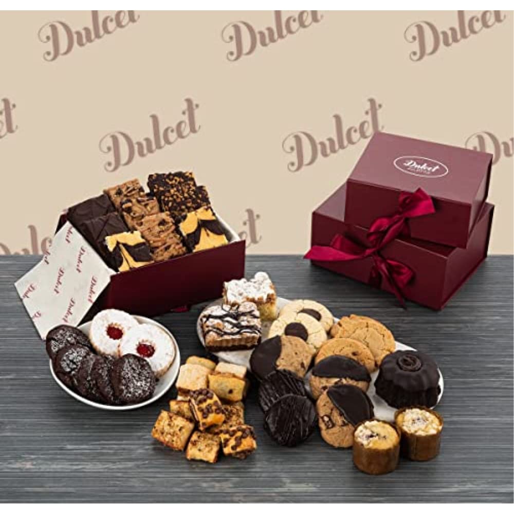 Dulcet Gift Baskets Best 2 Tier Box of Baked Goods Gourmet Brownies and Bundt Cake For Men & Women for Any Celebration Gift
