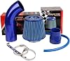 Pindex Cold Air Intake Filter 3in Air Induction Kit Cold Air Filter Kit with Alumimum Pipe for Car Automobile Racing Engine - Blue
