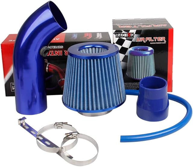 Pindex Cold Air Intake Filter: 3" Air Induction Kit Cold Air Filter Kit with Alumimum Pipe for Car Automobile Racing Engine - Blue