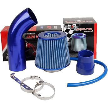 Pindex 76mm Cold Air Intake Kit with Air Intake Filter Aluminium Intake Pipe Cold air intake system with sports air filter air cooling system for motor vehicles with 3 inch cold air intake pipe blue