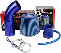 Pindex 76 mm Universal Direct Intake Kit with Cold Air Filter | Cold Air Intake Aluminum Tube, Fiber Air Intake System with Hose, Blue