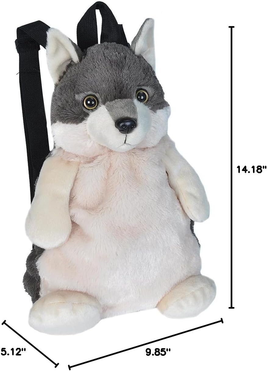 Wild Republic Plush Backpack, Wolf, Bookbag, 14 inches, Gift for Kids, Plush Toy, Multi (20991)