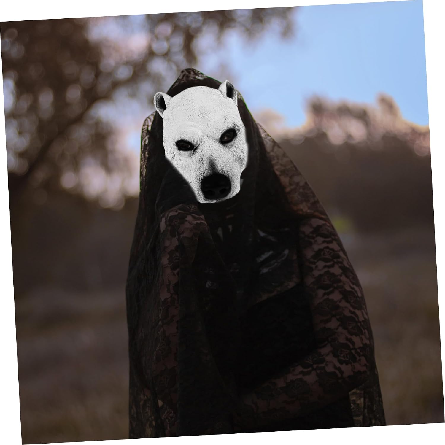 Halloween Animal Mask Prop, PU Textured White Costume Face Mask