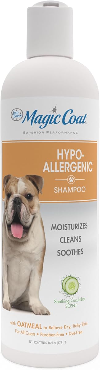 Four Paws Magic Coat Hypoallergenic Dog Shampoo, 16 oz | Soothing cucumber scent, moisturizing dog wash for itchy dry skin, dog grooming, paraben-free, dye-free, all coat types
