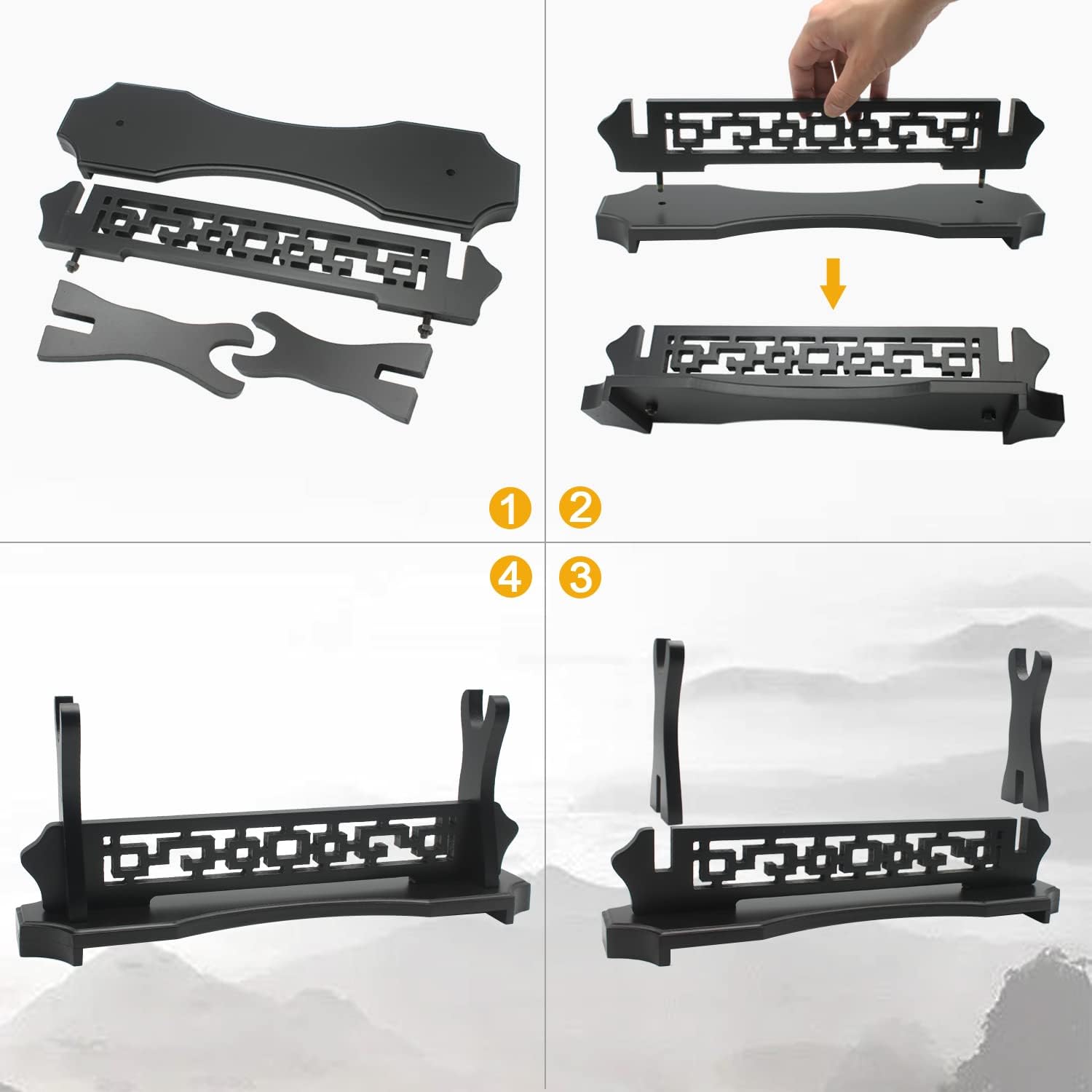 WANLIAN Sword Stand One-Tier Sword Holder, Desktop Samurai Sword Katana Gladiator Sword Rack for Display, Black