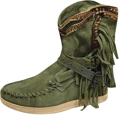 Amazon.com: Botas de mujer de ante sintético con flecos en el tobillo,  estilo vintage, para montar a caballo, estilo casual, zapatos planos :  Ropa, Zapatos y Joyería