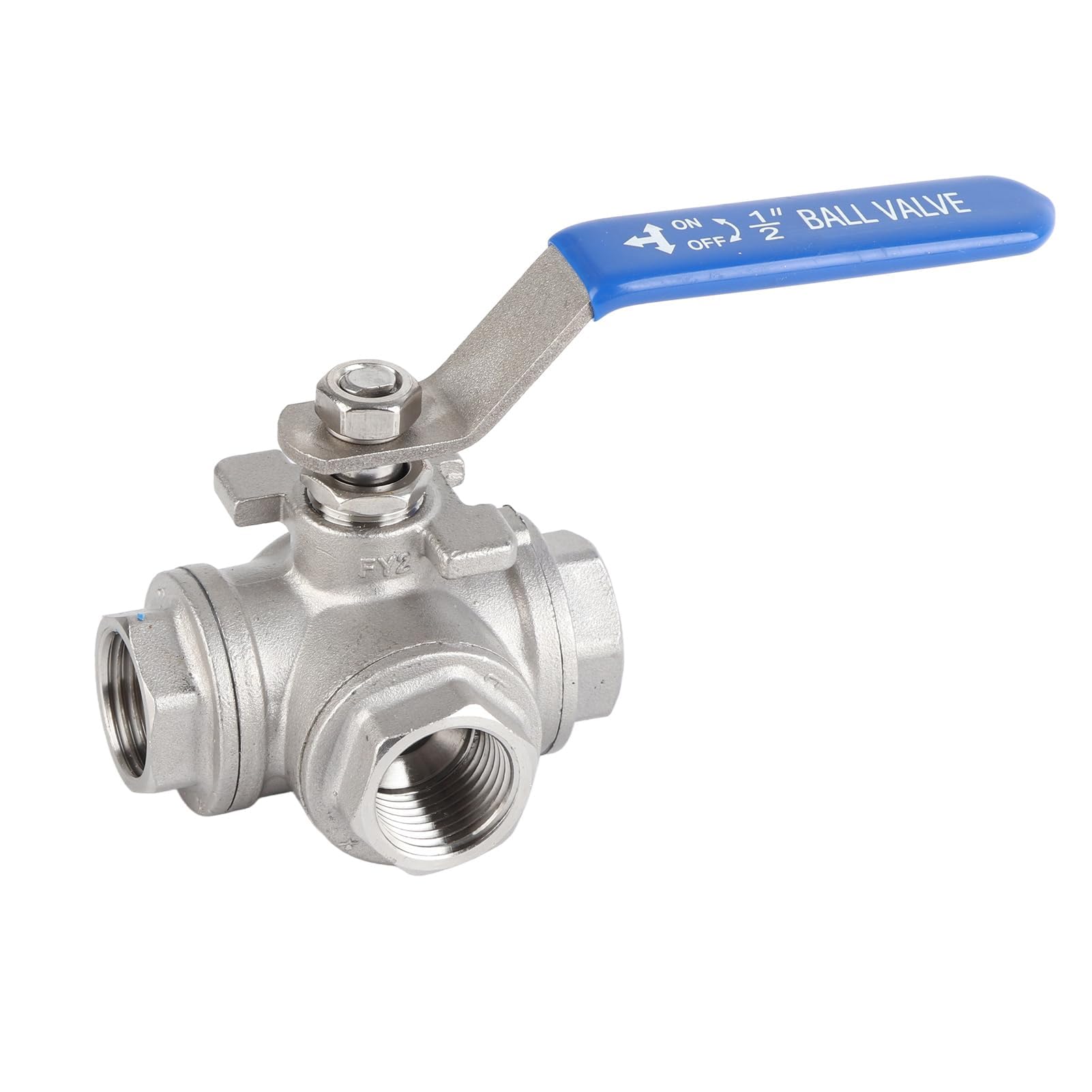 3 Vie Valvola a Sfera 304 Acciaio Inox DN15 1/2" Pieno 2 Pollici T Port Valvola Filettata Femmina con Impugnatura In Vinile per Acqua Olio Gas