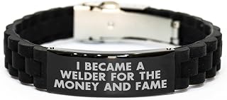 Welder Bracelet Gifts for Father's Day: Adjustable Glide lock Clasp Bracelet for Welders with I Became a Welder For The Money And Fame Quote, Inspirational Sarcastic Welder Gifts from Daughter/Son
