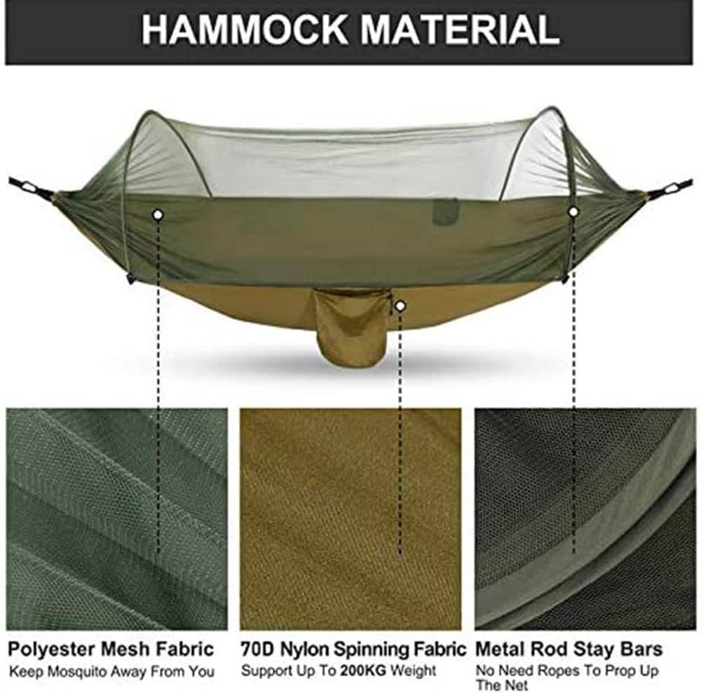 Camping Hammock with Automatic Pop-up Mosquito Net, Portable Single & Double Hammock with Tree Straps,Carabiners and Storage Bag