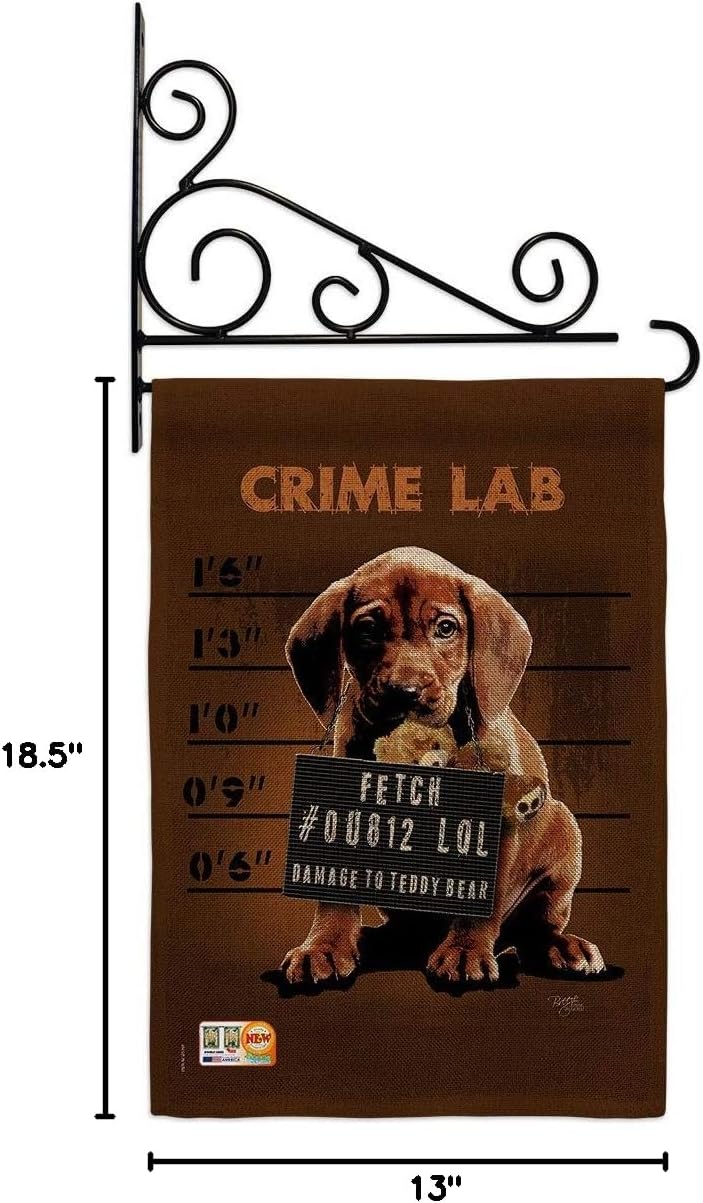 Crime Lab Burlap Garden Flag Set Wall Holder Animals Dog Puppy Spoiled Paw Canine Fur Pet Nature Farm Animal Creature Small Decorative Gift Yard House Banner Double-Sided Made In USA 13 X 18.5