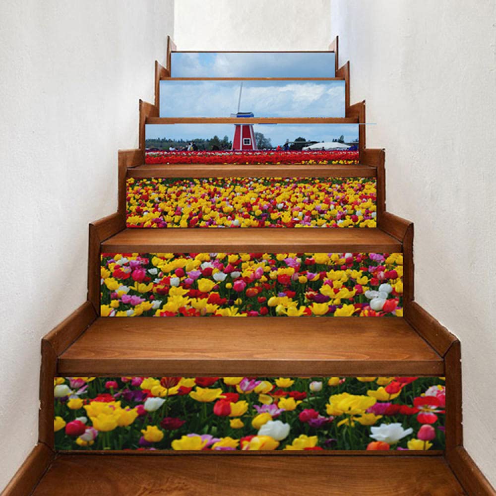 Naklejki Na Schody Mural Samoprzylepne1 Zestaw / 6 Sztuk Samoprzylepne Pcv Farm Flower Stickers Schody Dekoracyjne Naklejki Przeciwporostowe Schody Naklejki Naklejki Ścienne Naklejki Podłogowe
