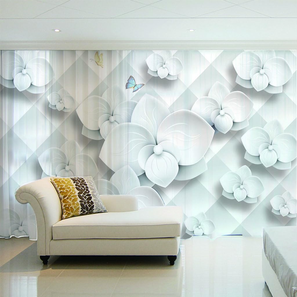 Voilage rideau transparent blanc imprimé fleurs pour fenêtre décoration de maison moderne 2pcs