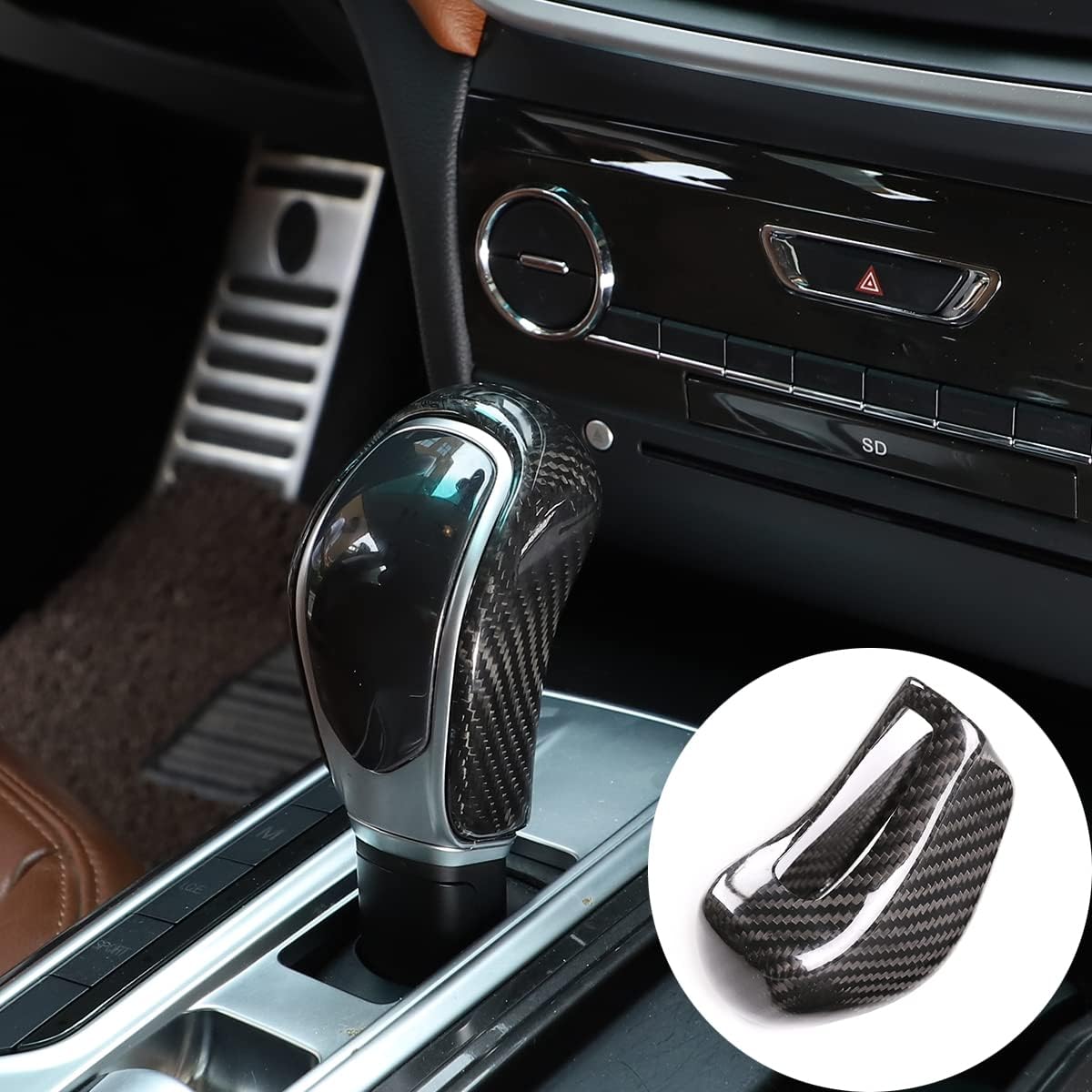 Gear Shift Knob Head Cover Compatible with Maser@ti Levante/Ghibli/President 2013-2018 Car Gear Shift Knob Cover Insert Decoration Protector (Insert Shell, Black Carbon Fiber)