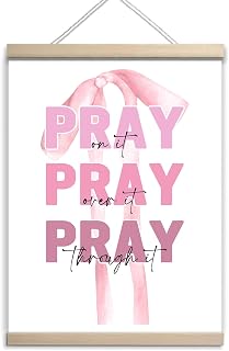 zaxek Bow Decoration Girly Room Decor, Pink Posters Room Decor Aesthetic, Coquette Office Wall Art Accessories- Pray on it Pray over it - Motivational Canvas Wooden Hanging Paintings, Bosses Day Gift