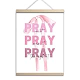 zaxek Bow Decoration Girly Room Decor, Pink Posters Room Decor Aesthetic, Coquette Office Wall Art Accessories- Pray on it Pray over it - Motivational Canvas Wooden Hanging Paintings, Bosses Day Gift