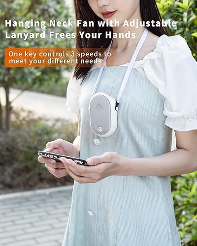 Miniatura 2 de Ventilador de cuello colgante portátil recargable con cordón ajustable de 3 velocidades, mini ventilador personal USB para pestañas, mujeres, niños,