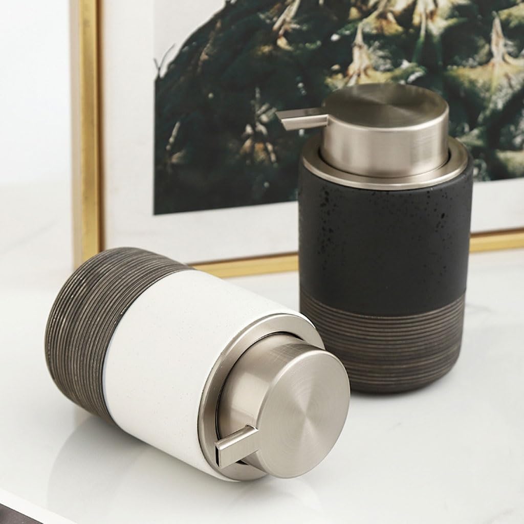 Kitchen Soap Dispenser Exquisite and Gorgeous Ceramic Soap Dispenser Press Dispenser Bottle Lotion Liquid Bottle Shampoo Shower Gel Bottle Bathroom Soap Dispenser(B)