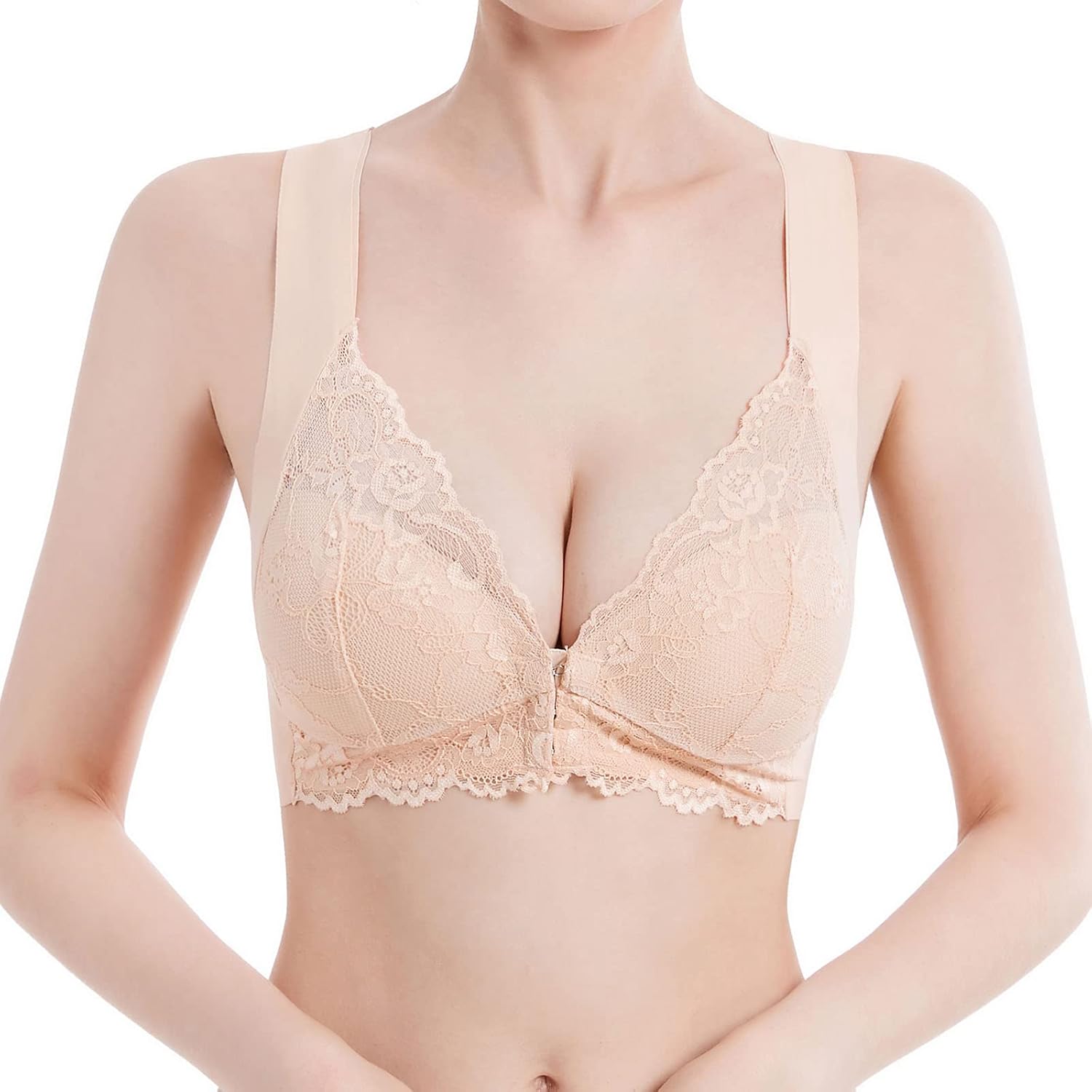 Sora Bra Seamless Front Closure Bras for Women Wireless,Wirefree Lace Bra for Women,Women's Leisure Bra