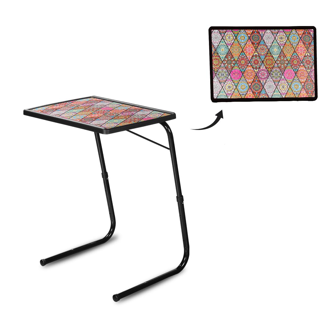 TABLE MAGIC – Multipurpose Height Adjustable Laptop Table Mat Finish, Lapdesk Work from Home & Study Desk Picnic Outdoor Tv Tray Table (TM Regular- Mandala Black, Large)