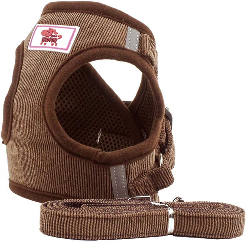 PET SPPTIES Puppy Vest Harness With Lead Sets Breathable Corduroy Straps Pet Walking Harness for Small Medium Dogs PS042 (XS, Coffee)