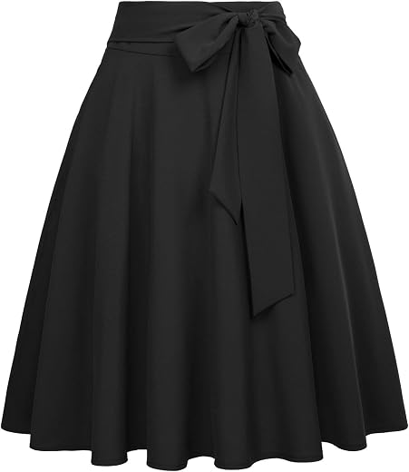 FRAULEIN Women's Flared Pleated Maxi Skirt High Waist A-Line with Pockets and Belt Accessories [Small-Plus Size]