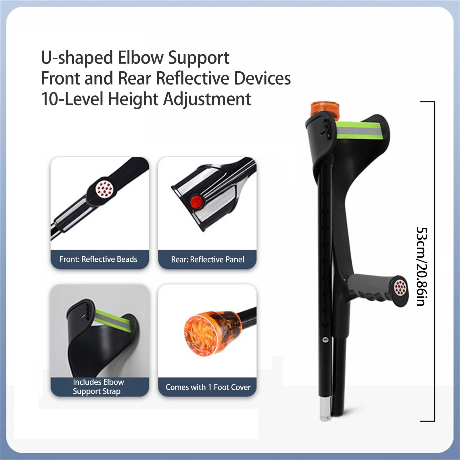 Plegables Y Portátiles Muletas Para Antebrazo Para Adultos, Diseño Compacto Para Viajar, 10 Niveles De Altura Ajustable Muletas Para Caminar Para Trabajos Pesados Caminar(Negro,1Pcs)