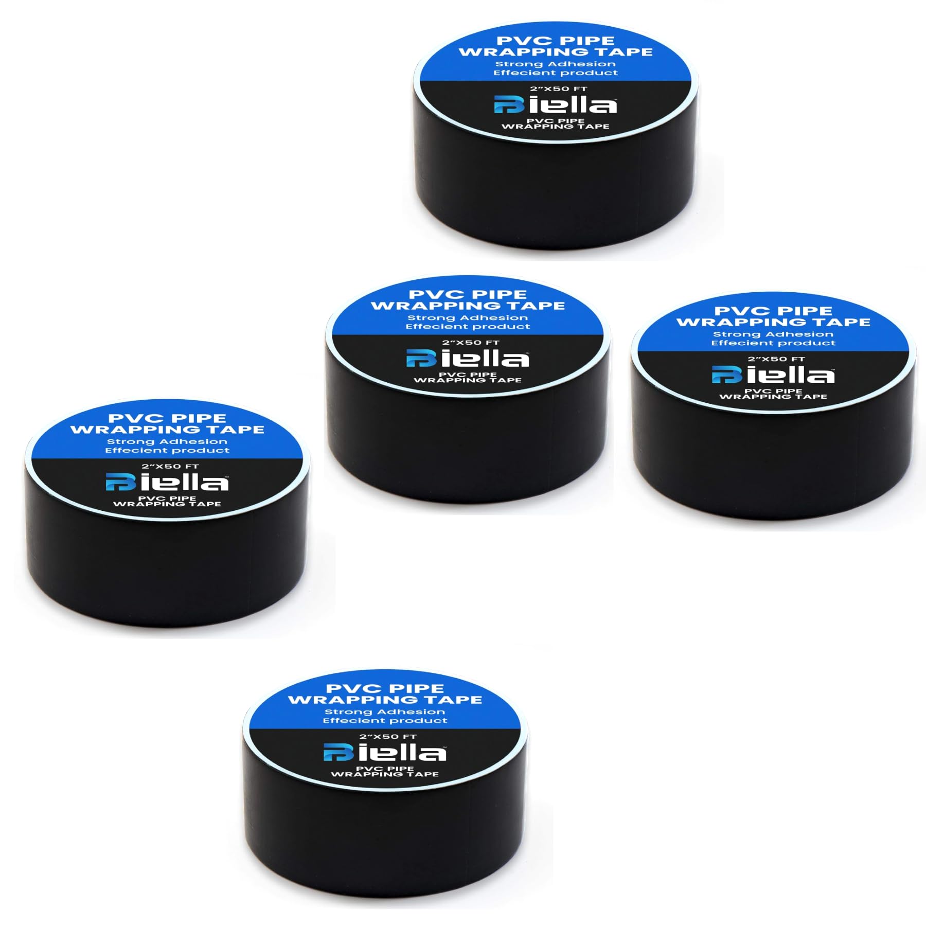 BiellaBlack All-Weather PVC Anti-Corrosive Pipe Protection Tape - 2" x 50ft | Durable, Waterproof, Corrosion-Resistant, Heat-Resistant (5 PCS)