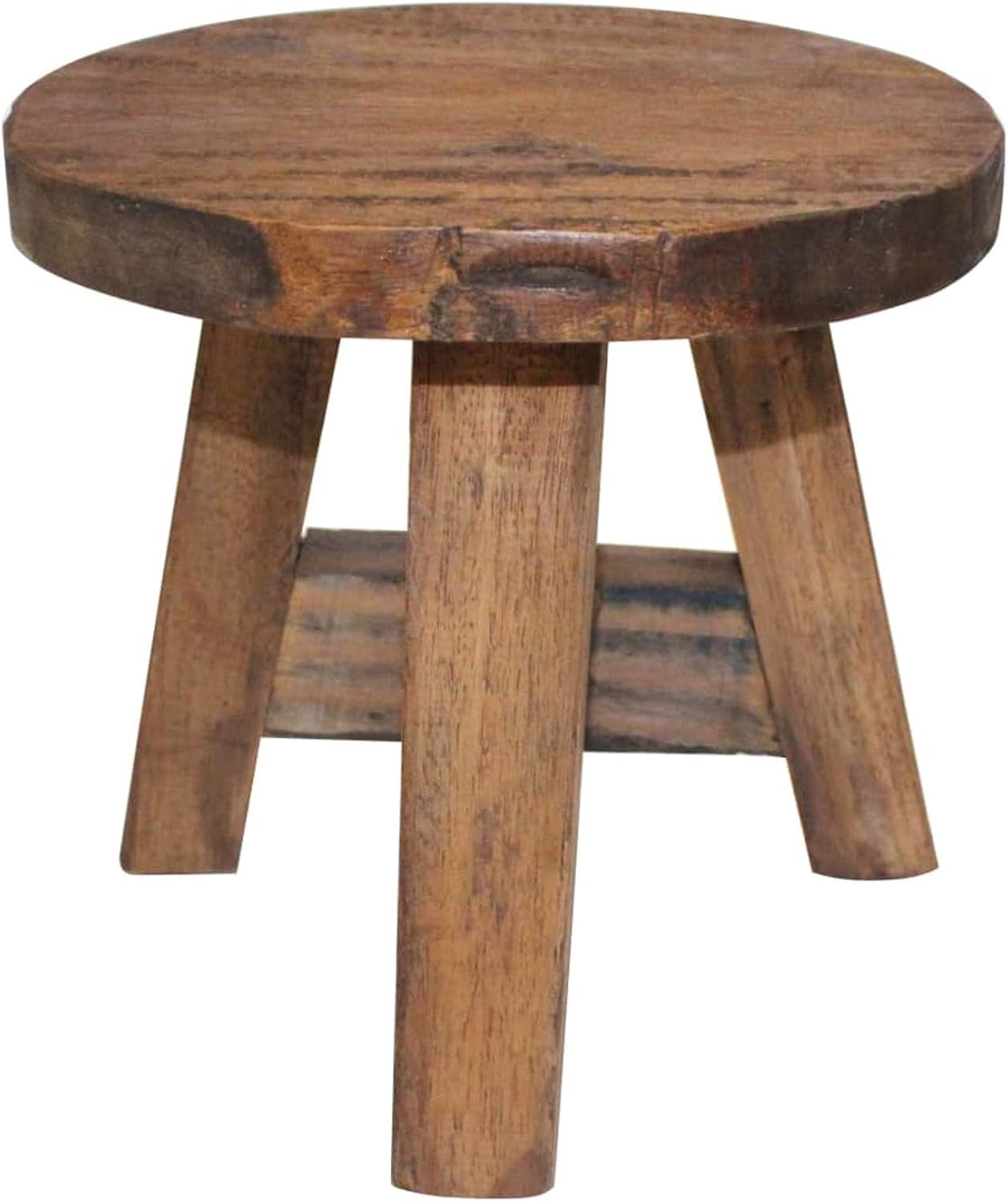 Round Wooden Stool, Brown Small Bench Seat, Small End Table Stool Plant Stool Chair for Living Room, Bathroom, Kitchen Solid Reclaimed Wood