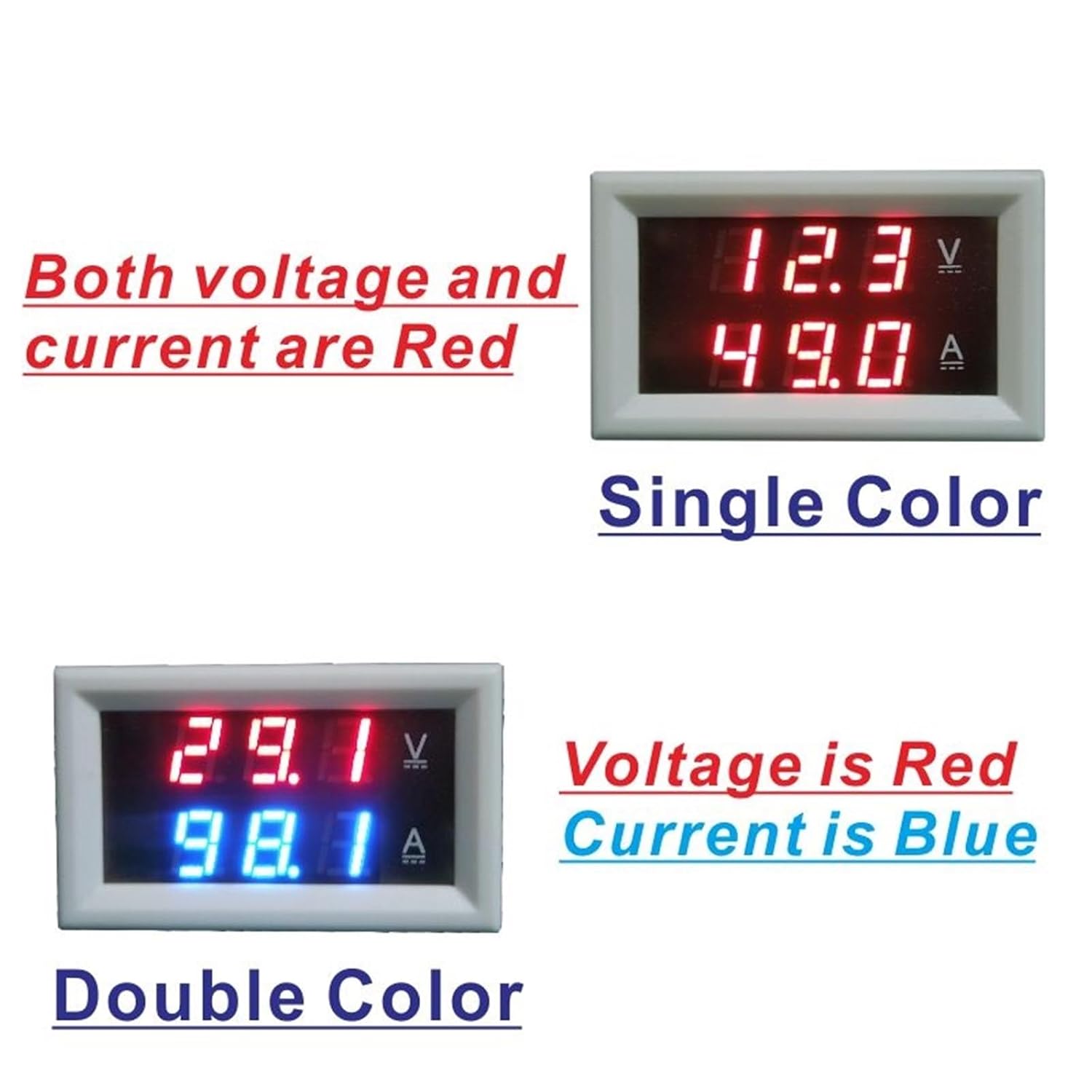 YB27VA DC 3.5-30V LED Digital Voltmeter Ammeter 10A Amp Volt Panel Voltage Current Meter 3 Wire 999mA 5A 20A 50A 100A 200A 1000A(Black (red-Blue),10A)