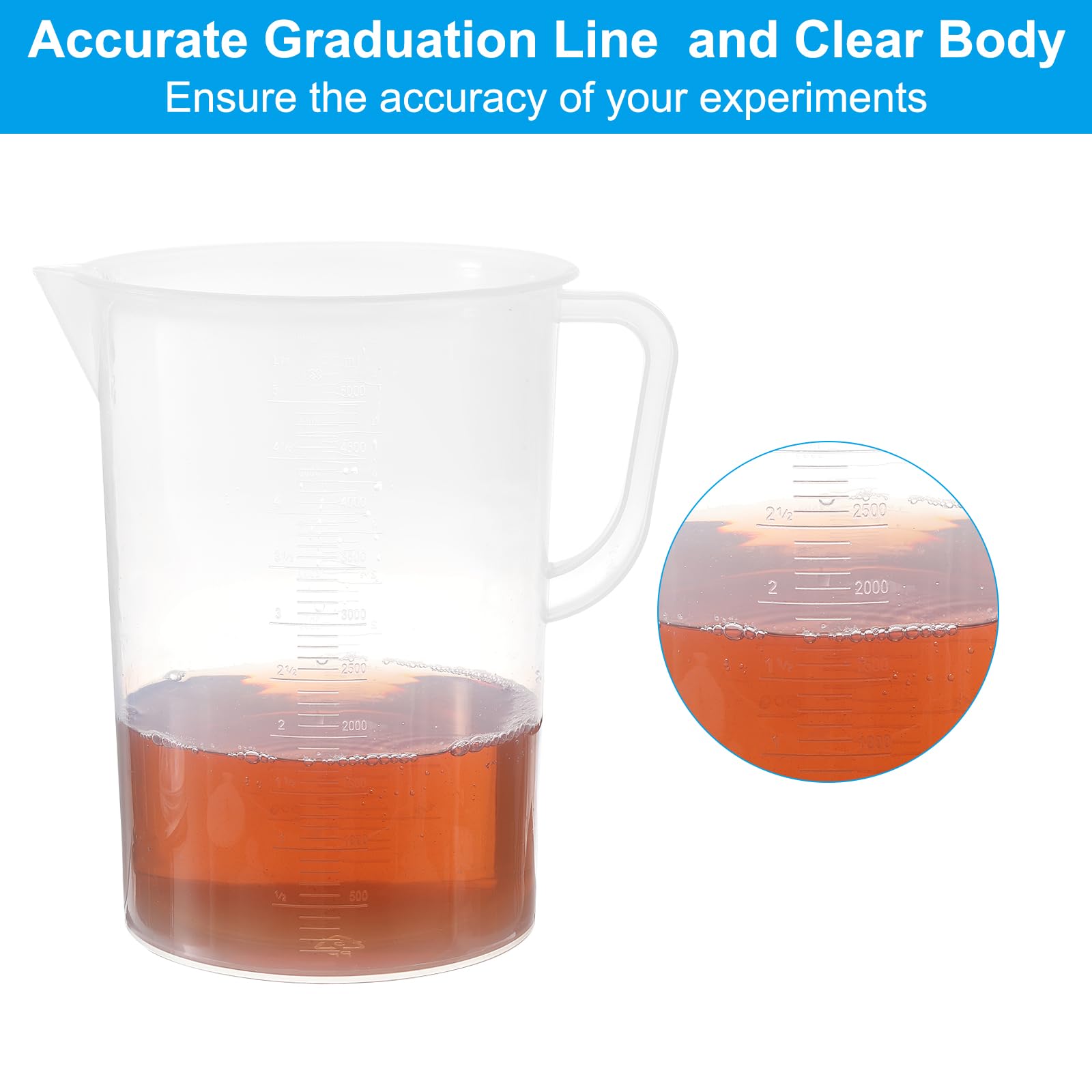 PATIKIL 5000ml Misurini, Pezzi Becher In Polipropilene Graduati Con Beccuccio Per Esperimenti Di Laboratorio, Cottura E Cucina, Trasparenti.