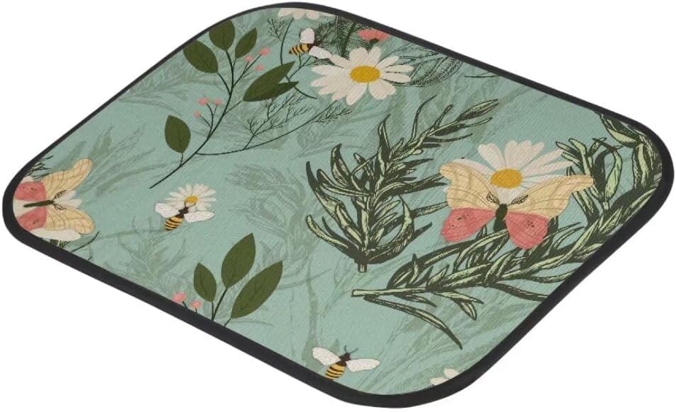 Cyan Daisies Print Floral Car Floor Mats Suitable for Cars SUVs Trucks,All Weather Front & Rear Automotive Floor Mats,Universal Fit Design，4 Pieces