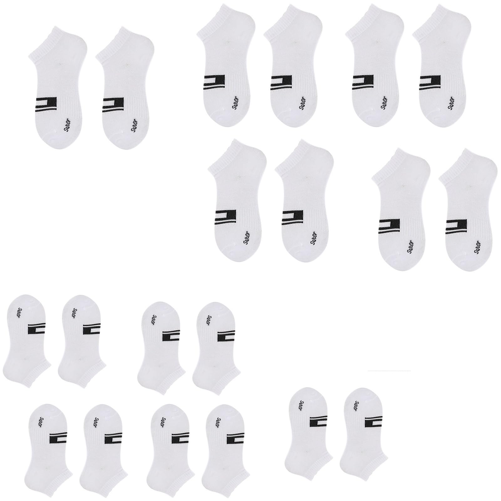 Chaussettes courtes hommes anti-transpiration en coton blanc pour le sport - 20 paires