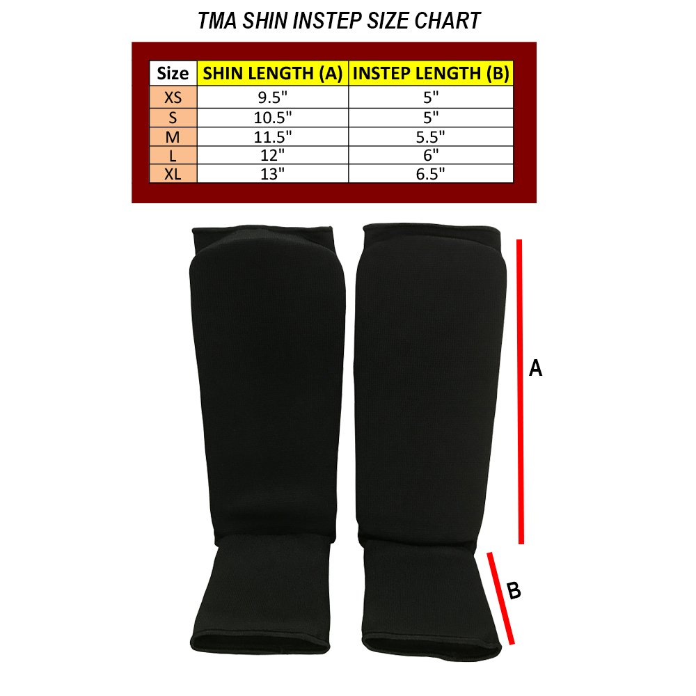 TMA Shin Instep Guards Kickboxing Muay Thai MMA shin pad Leg & Foot Protectors (Black, Large)