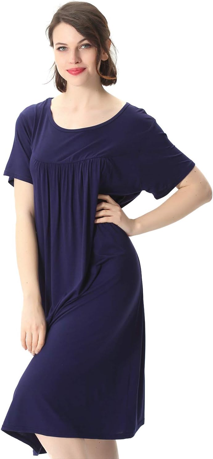 CONRUSER Women Nightgowns, Short Sleeve Sleepwear Comfy Cotton Sleep Shirt Plus Size Loose Nightshirt