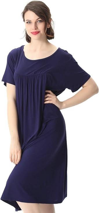 CONRUSER Women Nightgowns, Short Sleeve Sleepwear Comfy Cotton Sleep Shirt Plus Size Loose Nightshirt