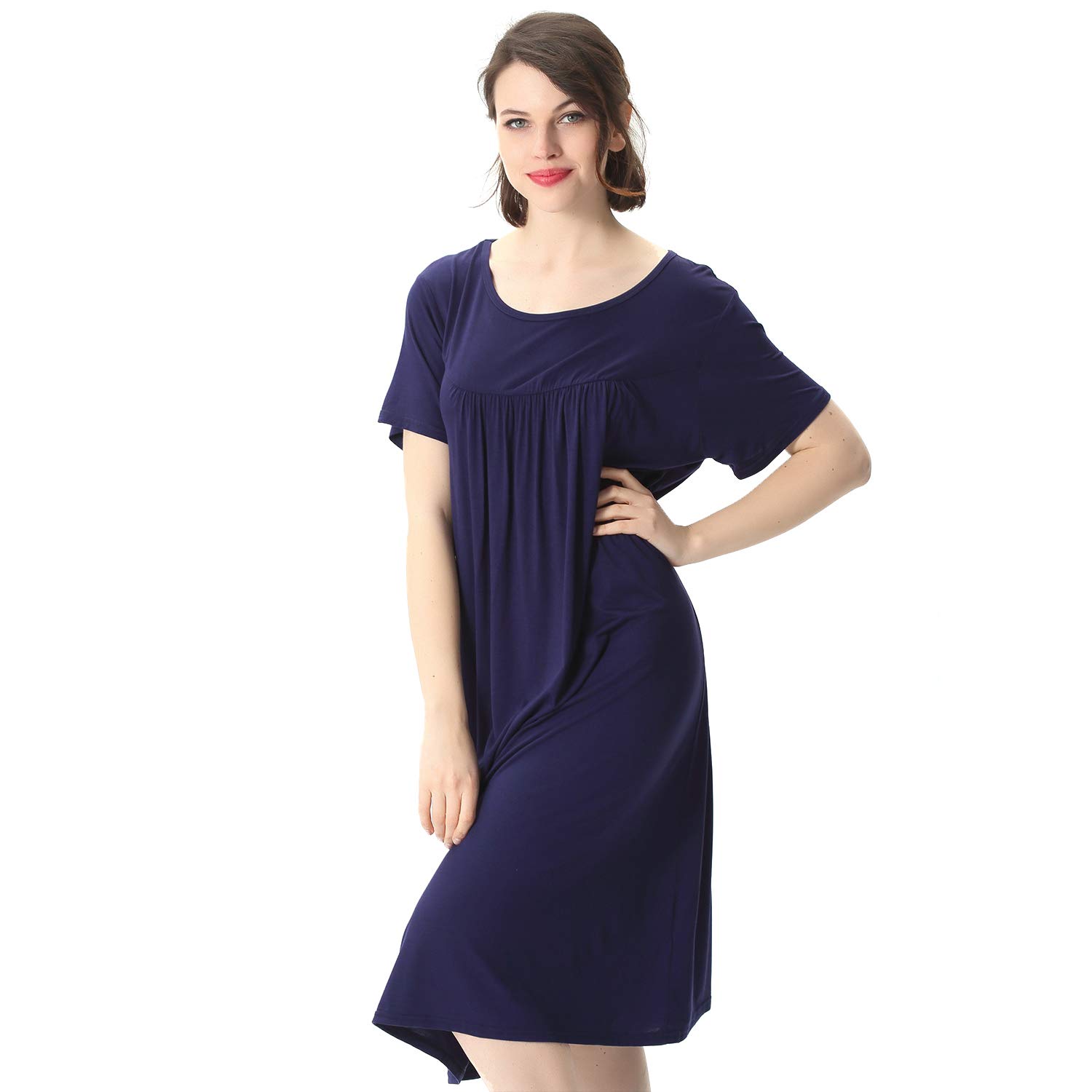 CONRUSER Women Nightgowns, Short Sleeve Sleepwear Comfy Cotton Sleep Shirt Plus Size Loose Nightshirt