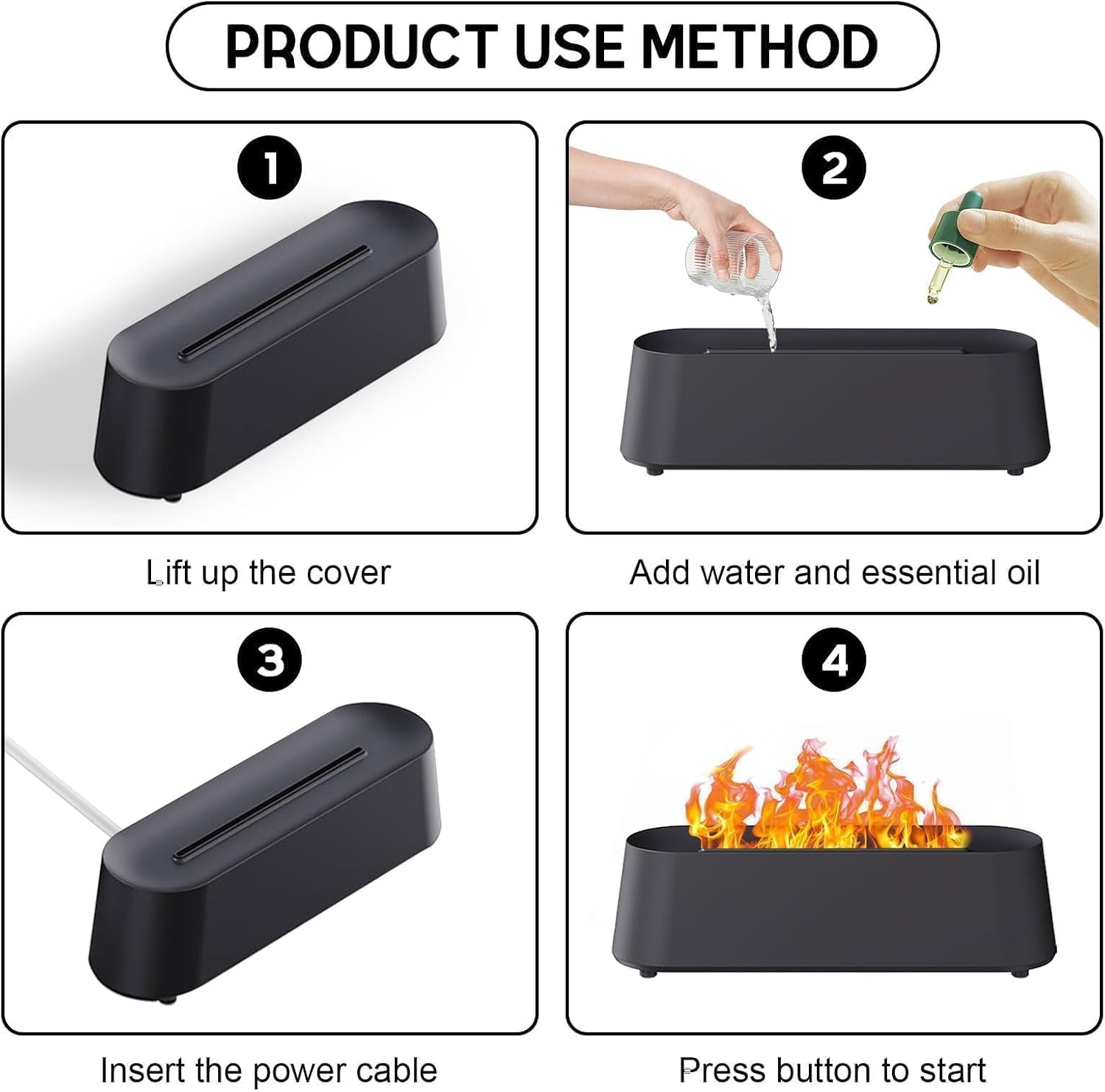 Flame Diffuser, Essential Oil Diffuser, 300 Ml Ultrasonic Aroma Diffusers with 7 Color, Ultra-Quiet Fireplace Diffuser, Auto-Off Protection for Home, Office, Room Decor