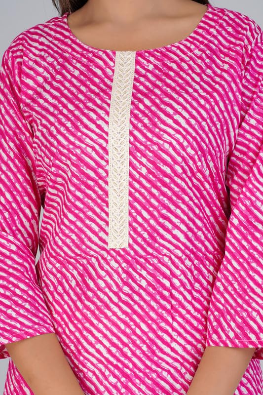 Image of Lehriya Lining Print Cotton Kurta | Elegant and Trendy Women's Ethnic Wear Kurti Kurti for Women
