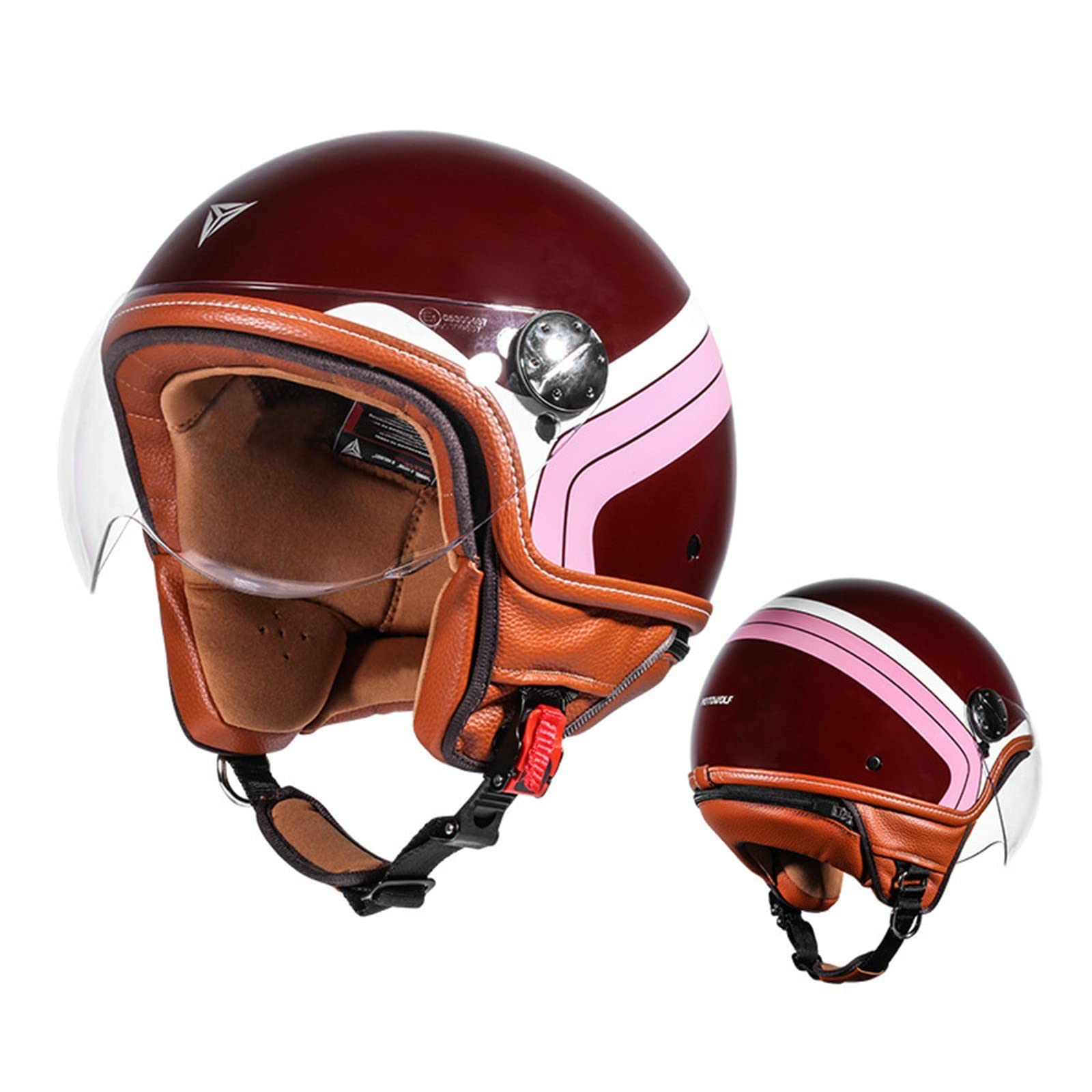 Casco Jet, Casco Piloto Vintage Casco Scooter Adulto Cara Abierta Casco Moto Certificado ECE E,X-Large