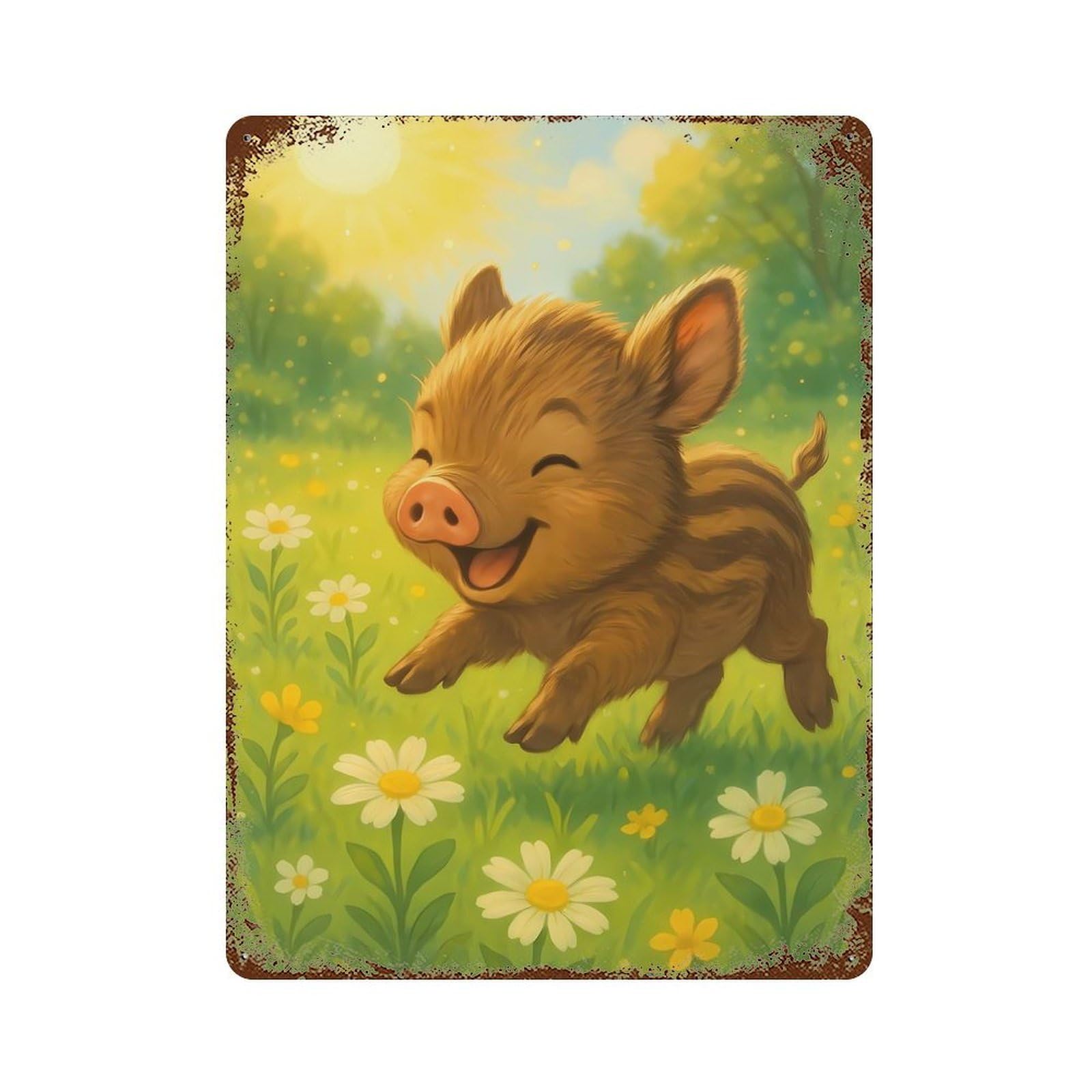 Happy Piglet in A Meadow Rust Effect Tin Sign 15.7"x11.8", Farmhouse Wall Decor for Farmhouse, Kitchen And Entryway Decor