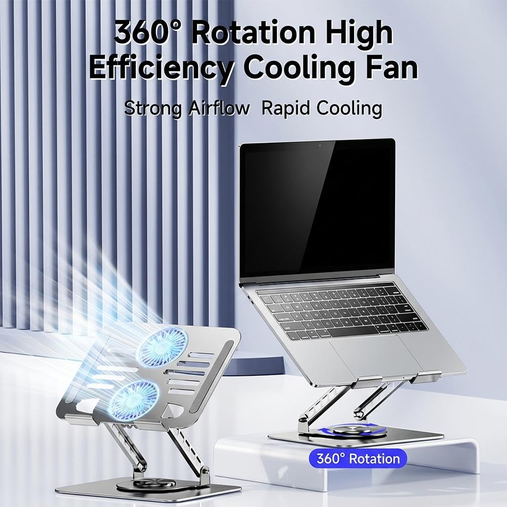 Soporte de refrigeración para portátil con ventilador, base de aluminio giratoria de 360°, enfriador turbo dual, elevador ajustable para computadora portátil de oficina para juegos (rosa)