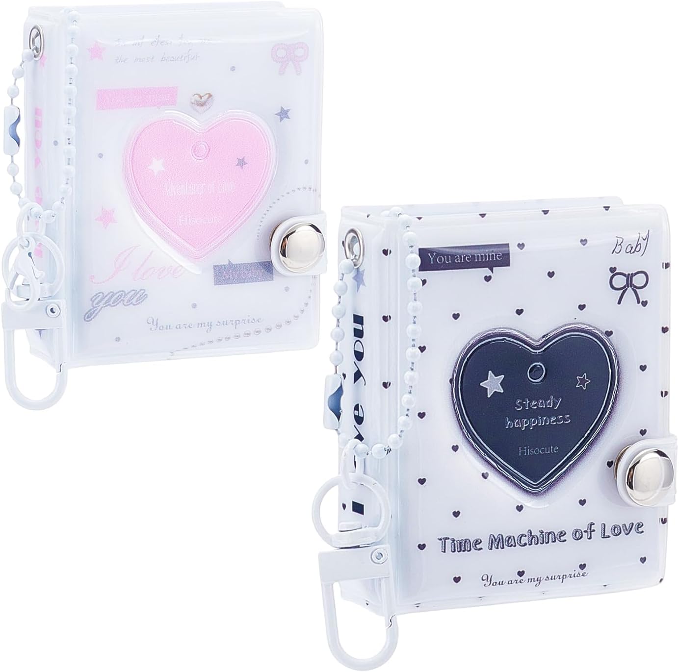 NICENEEDED 2PCS Mini Photocard Album Binder, 3 Inch Mini Photo Album Kpop Photo Card Holder Book with Pendant, Heart Photocard Binder for Collecting, 32 Pockets