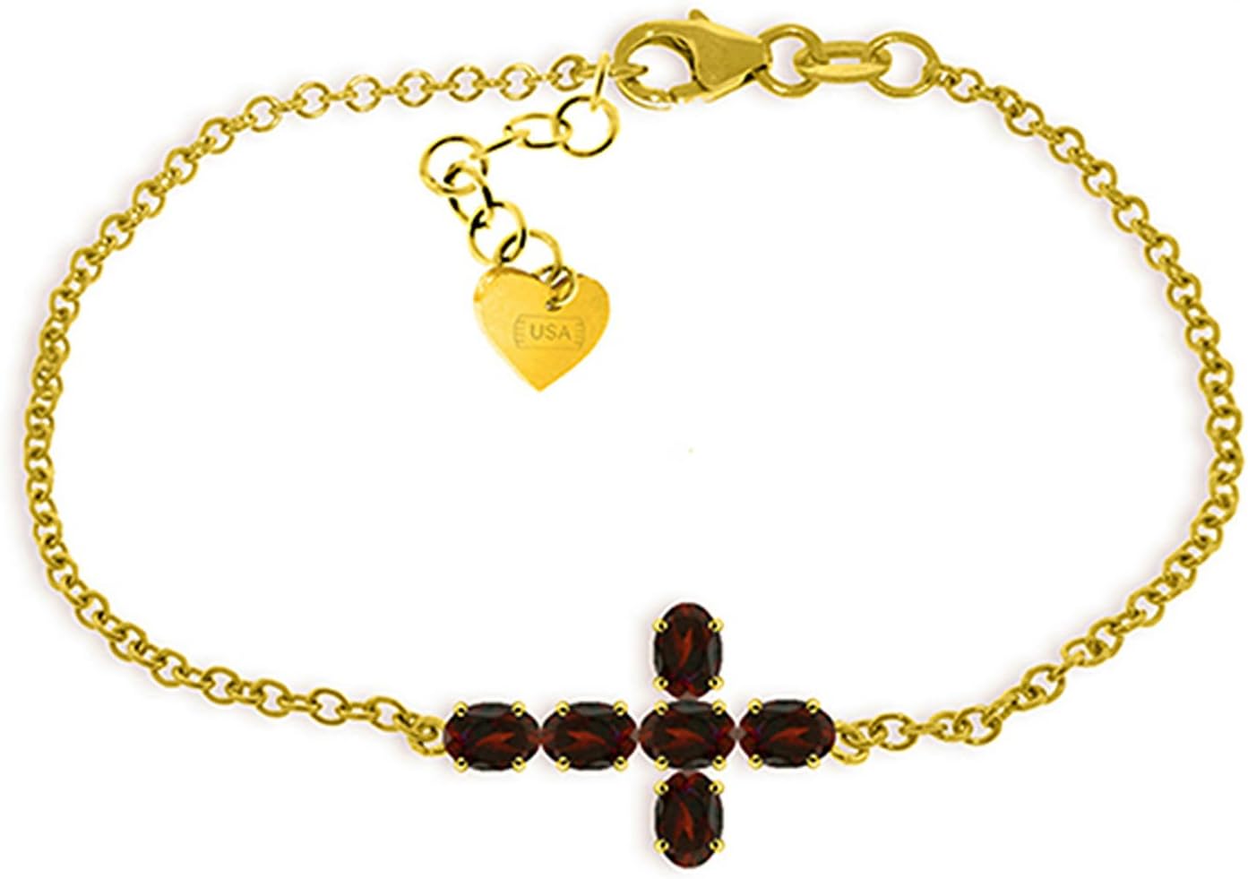 Galaxy Gold GG 1.7 Carat 14k Solid Gold Cross Bracelet Natural Garnet
