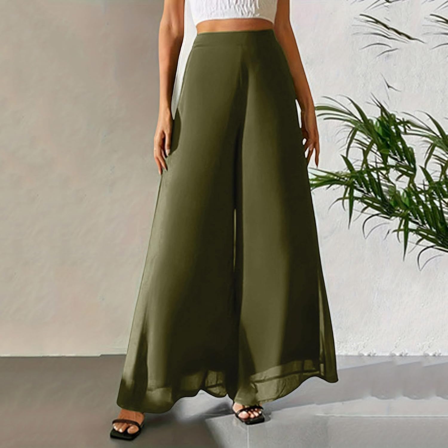 Womens Summer Wide Leg Casual Pants Palazzo High Waist Lounge Pants Trendy Loose Fit Travel Vacation Outfits