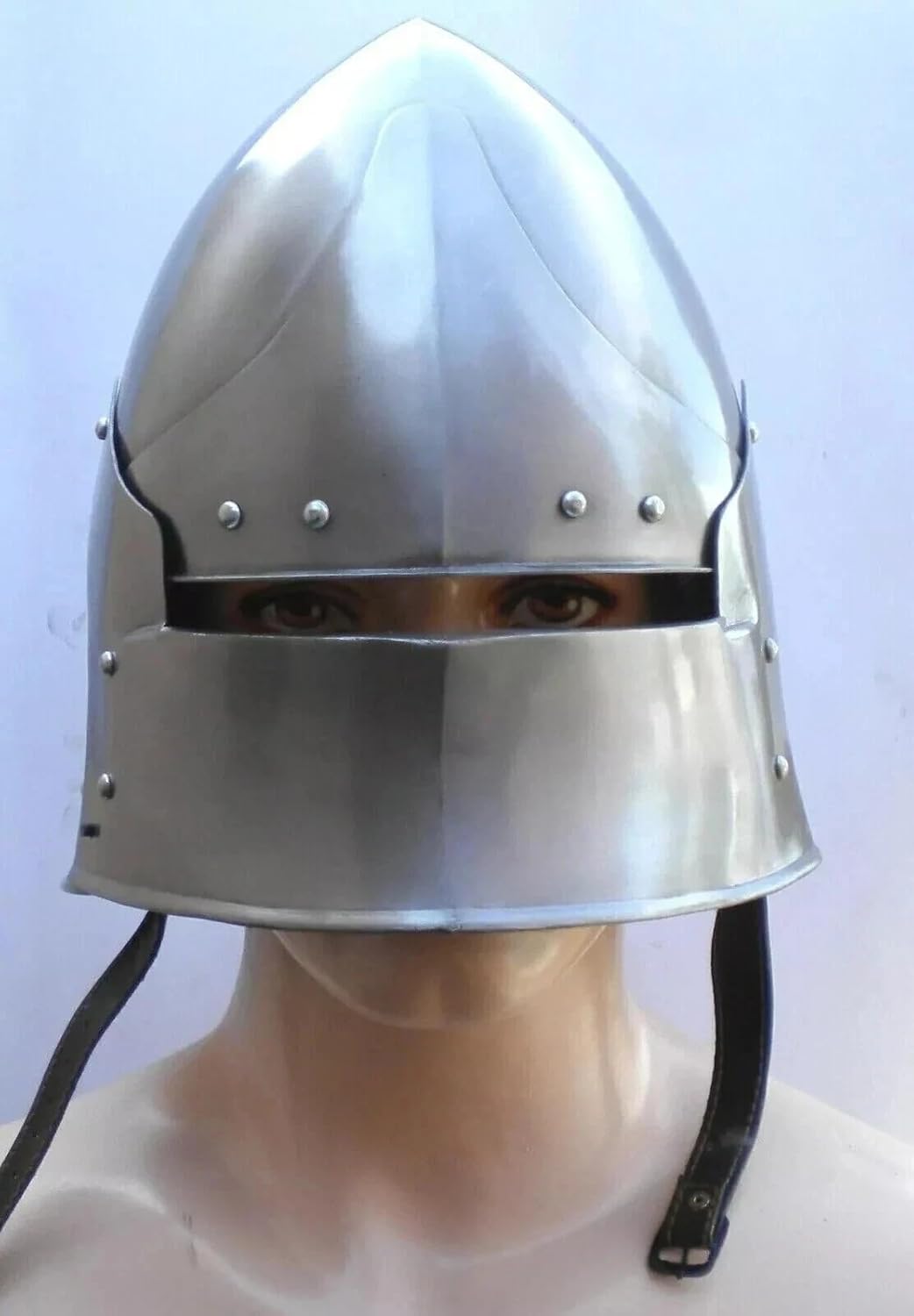 Medieval German Sallet Armor Helmet, Silver Metal, One Size Fits Most Adults, SCA LARP Costume, Gladiator Theme