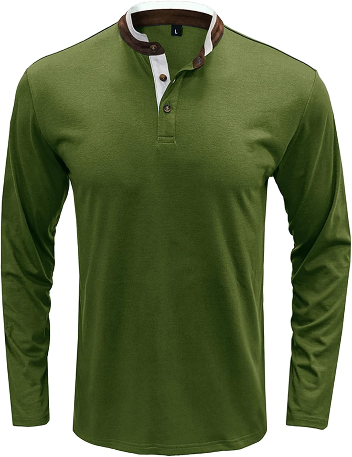 Men's Casual Polo Henley Shirts Solid Color Cotton Tees Stylish Tops Classic Button Basic Long Sleeve Shirt